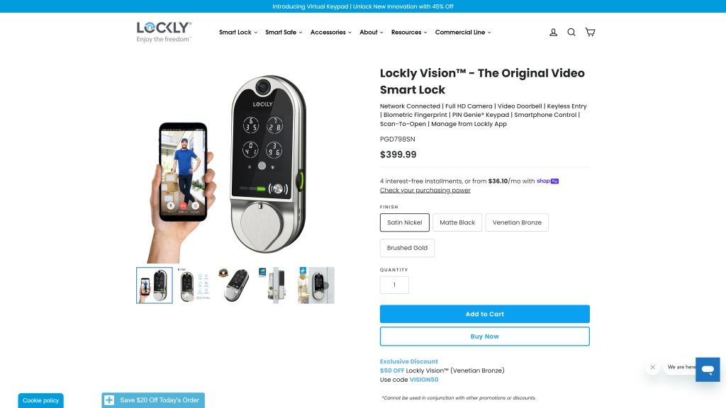 screenshot of the Lockly Vision Deadbolt homepage