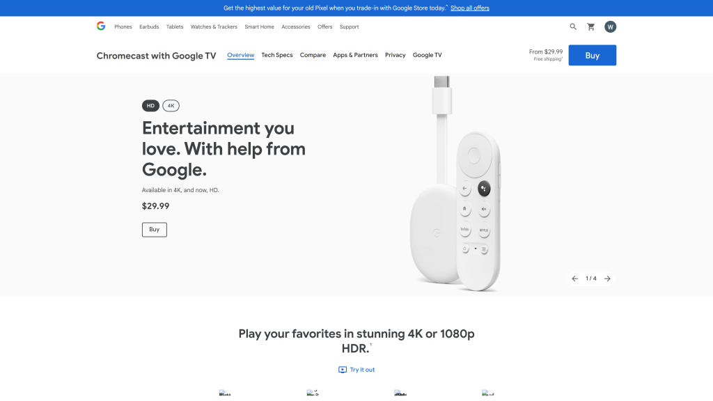 screenshot of the chromecast homepage