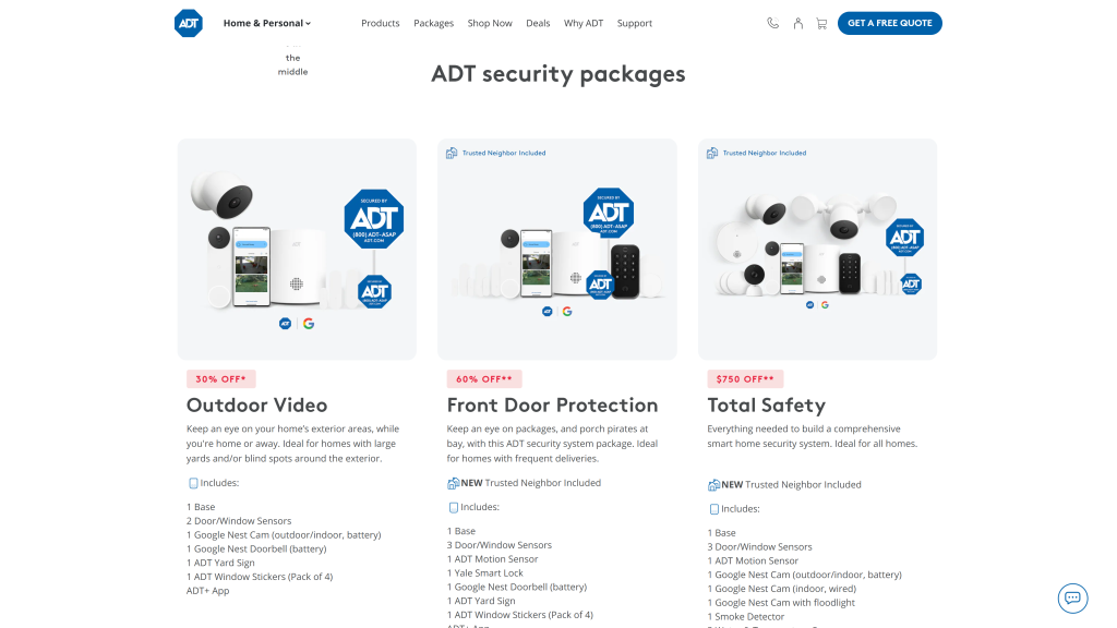 screenshot of the adt home security systems homepage