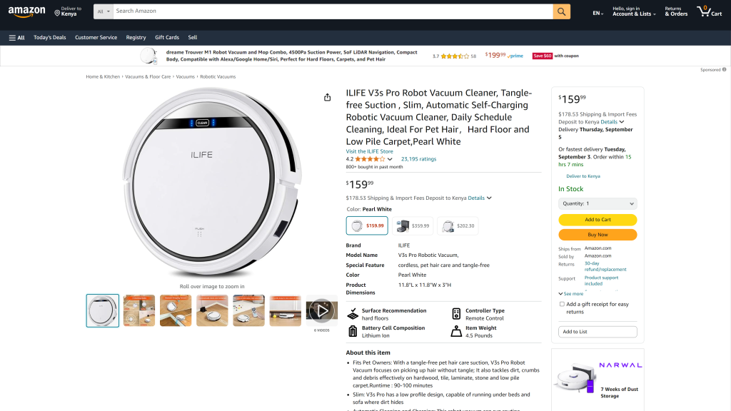 screenshot of the  ILife V3s Pro Robot Vacuum Cleaner best robot vacuum for pet hair homepage