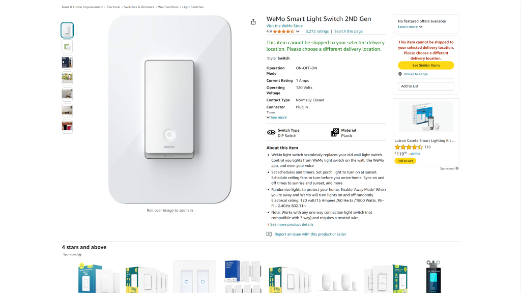 screenshot of the Wemo Smart Dimmer Switch (2nd Gen) homepage