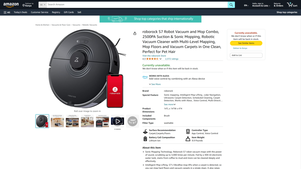 screenshot image of Roborock S7 Robot Vacuum and Mop homepage