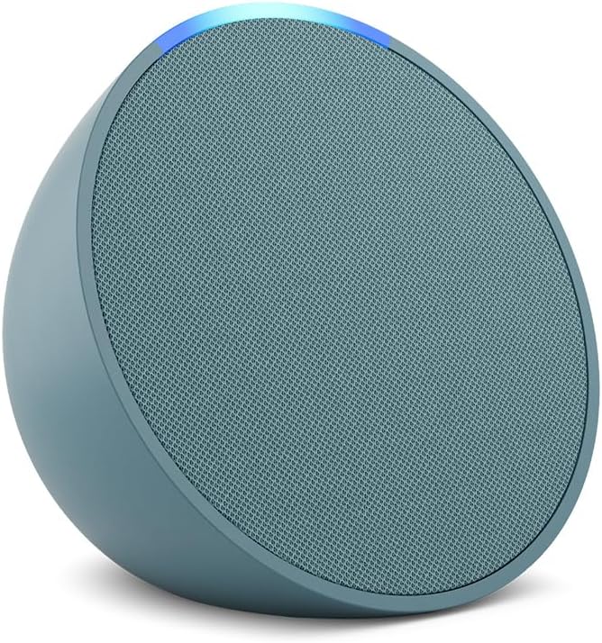 Compact blue circular Bluetooth speaker