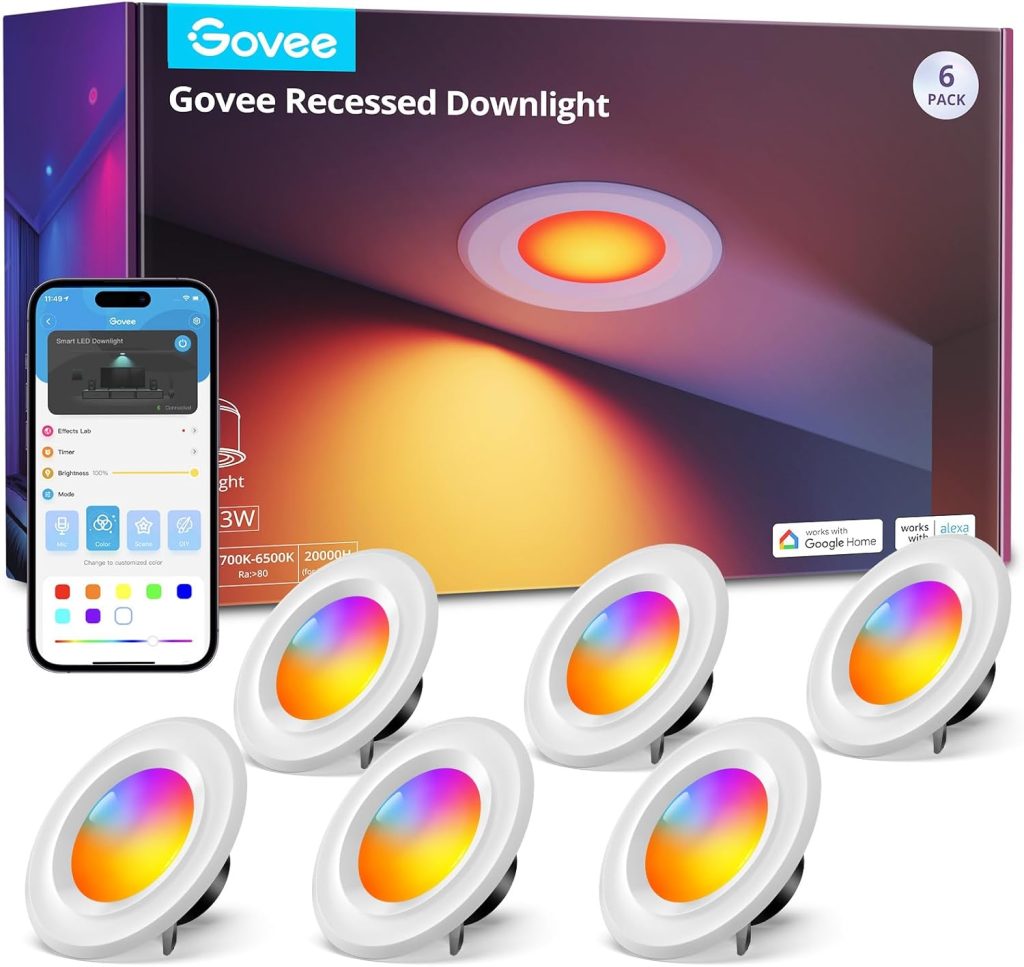 image of Govee 6-Inch Smart Retrofit Recessed Light 4-Pack est smart recessed lights