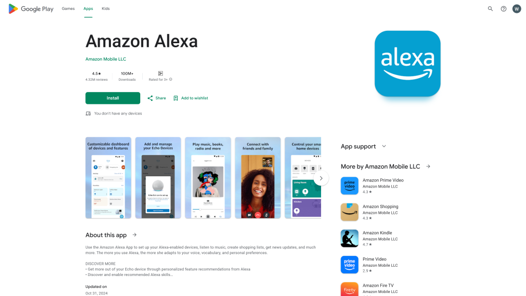 screenshot of the Amazon Alexa how to connect alexa to internet homepage