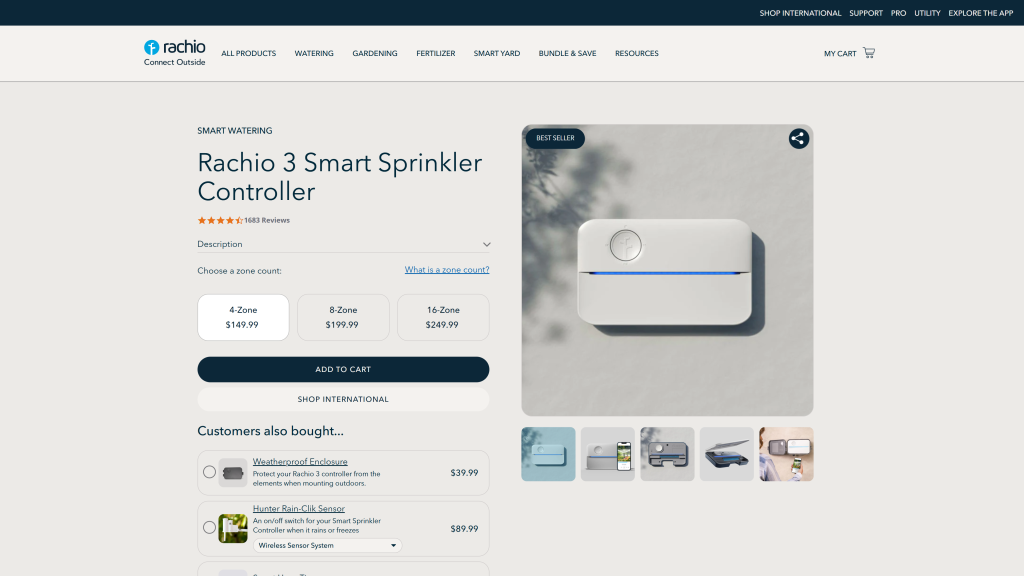 screenshot of the rachio 3 smart sprinkler controller homepage