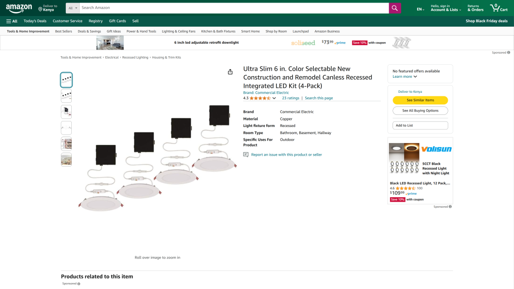 screenshot of the Commercial Electric 6-Inch Smart Ultra Slim LED Recessed Kit homepage