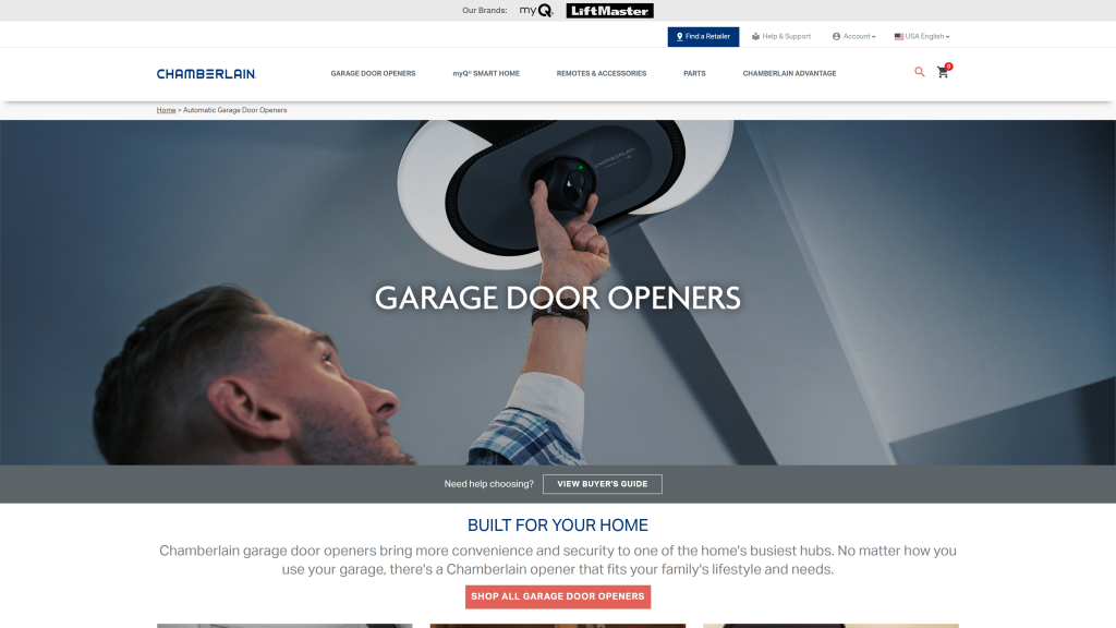 screenshot of the chamberlain garage door opener manual homepage