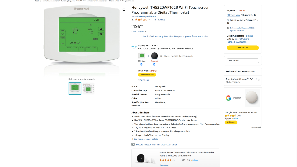 screenshot of the Honeywell 8320WF and 8580WF Thermostats homepage