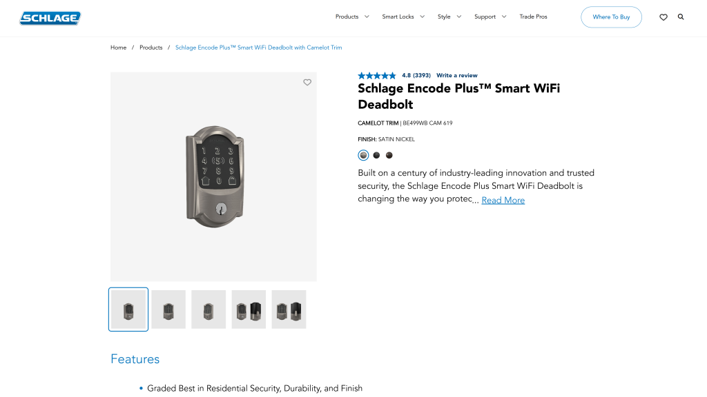 screenshot of the Schlage Encode Plus Smart Wifi Deadbolt schlage smart lock homepage