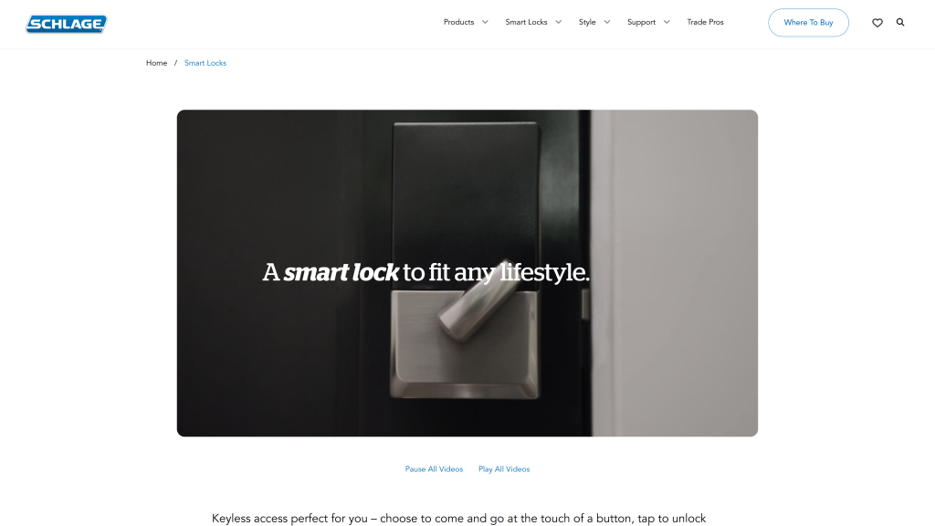 screenshot of the Schlage Sense Smart Deadbolt schlage smart lock homepage