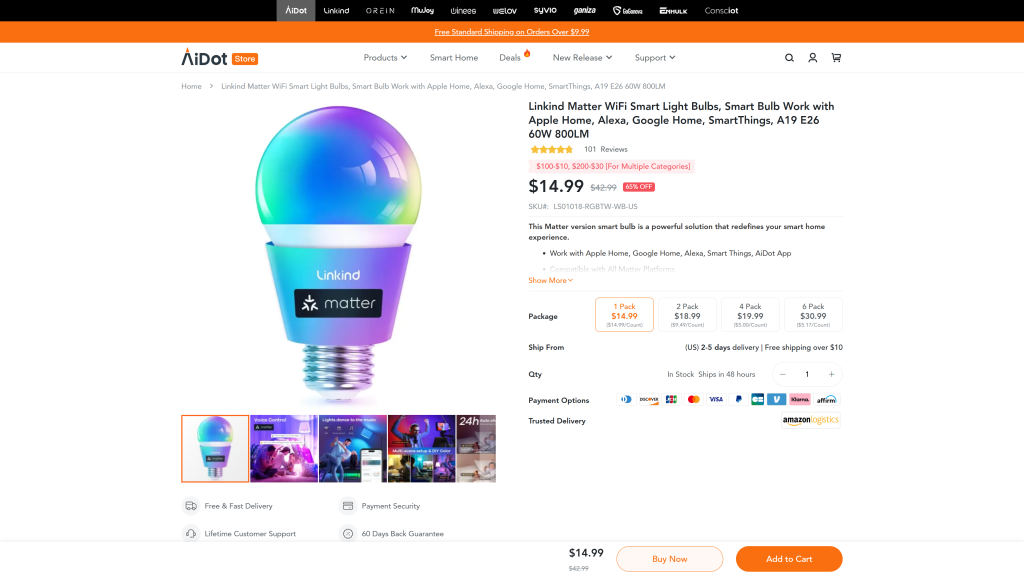 screenshot image of AiDot Linkind Matter Smart Light Bulb