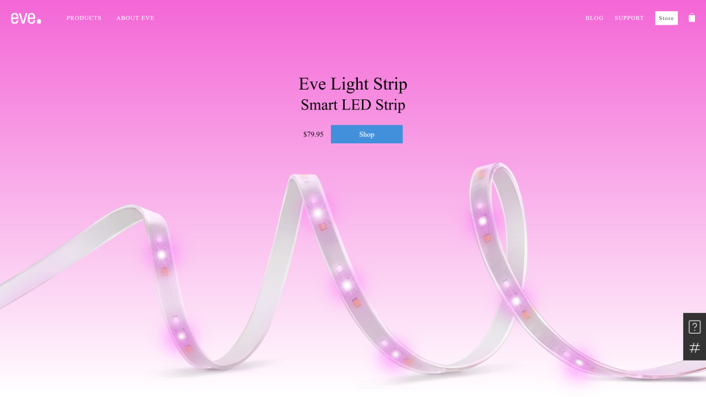 screenshot image of Eve Light Strip homepage