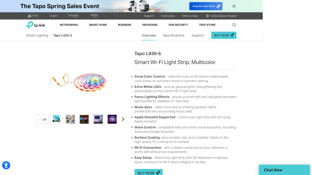 screenshot image of TP-Link Tapo Smart WiFi Light Strip L930-5 homepage                                                 