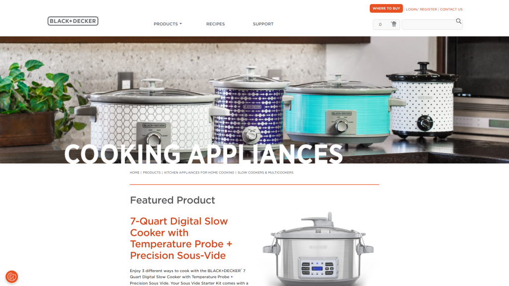 screenshot image of Black + Decker 7-Quart homepage