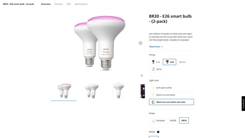 screenshot image of Philips Hue White and Color Ambiance homepage