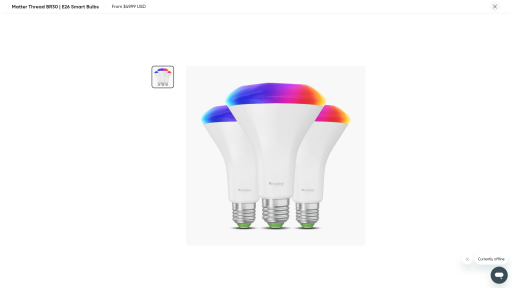 screenshot image of Nanoleaf Essentials Matter BR30 Smart Bulb homepage