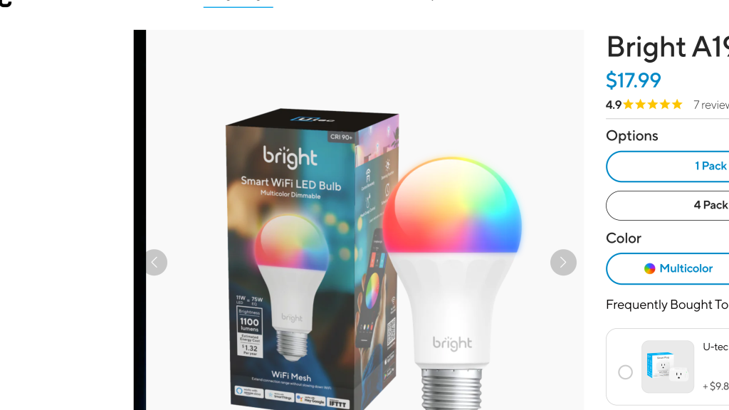 screenshot image of U-tec Bright A19 Color homepage
