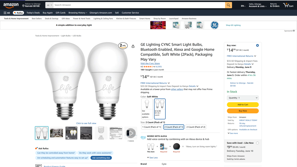 screenshot image of 4. GE Cync smart bulbs for Alexa homepage