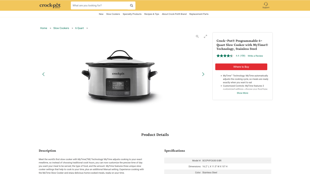 screenshot image of Crock-Pot Programmable 6-Quart Slow Cooker with Sous Vide homepage