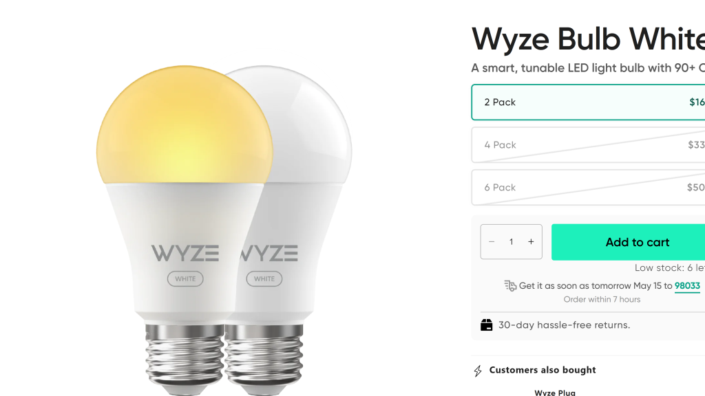 screenshot image of Wyze Bulb White homepage