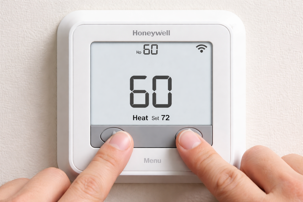 Thermostat displaying temperature settings