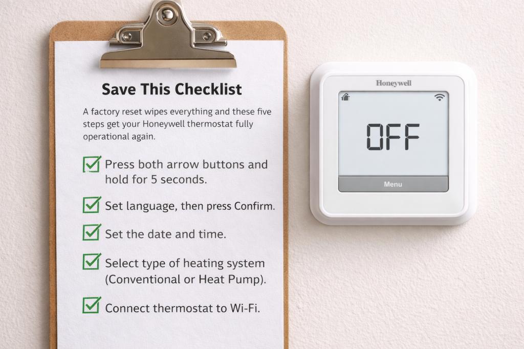 Thermostat reset checklist instructions