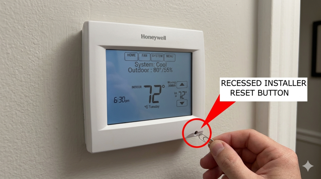 Thermostat with reset button highlighted